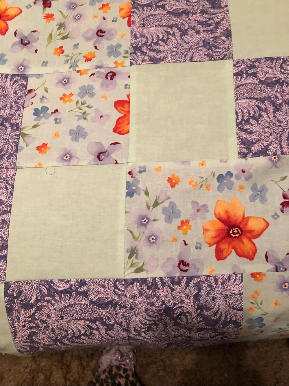 HAND PIECED  - ONE OF A KIND Lavender Floral Patchwork Quilt